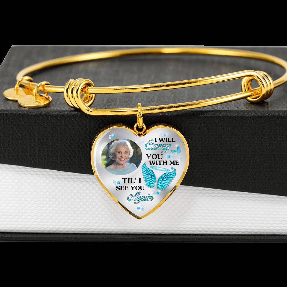 Personalized Photo I Will Carry You Till I See You Again Heart Pendant Necklace