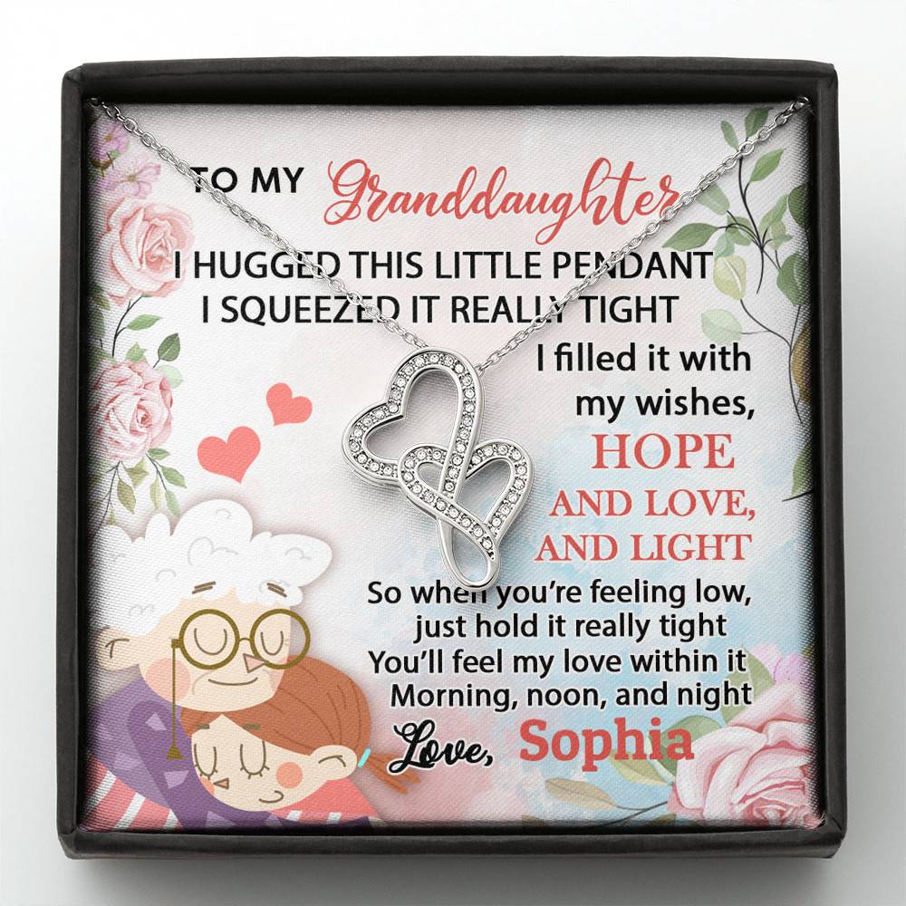 Personalized Name To My Granddaughter I Hugged This Little Pendant Double Hearts Necklace Pendant Necklace - Double Hearts Necklace