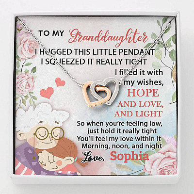 Personalized Name To My Granddaughter I Hugged This Little Pendant Interlocking Hearts Pendant Necklace - Interlocking Hearts Necklace