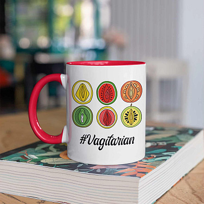 Alternative view of Vagitarian Vagina Fruits Funny Accent Mug