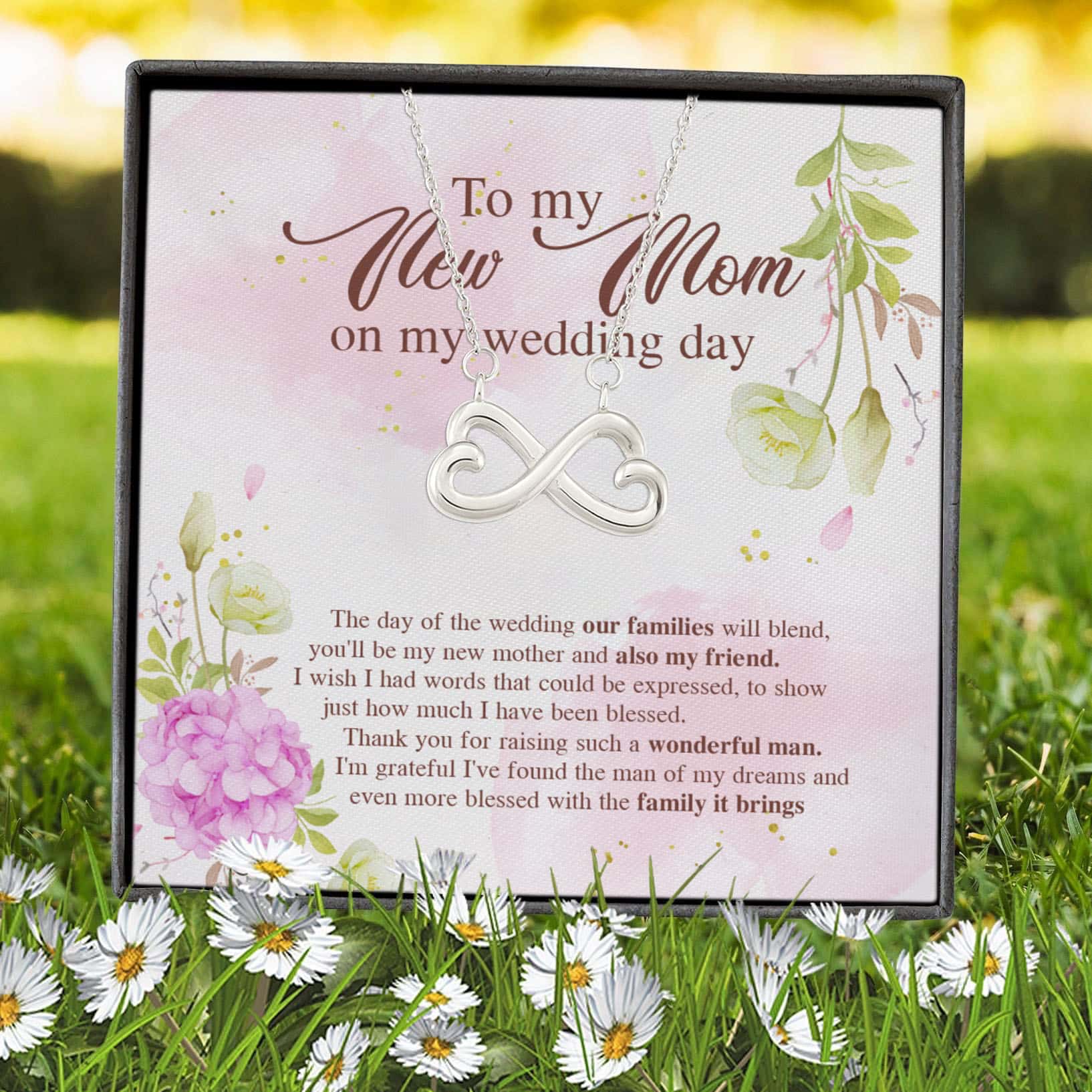 3VT. To My New Mom Wedding Day Infinity Heart Necklace (Silver) 7