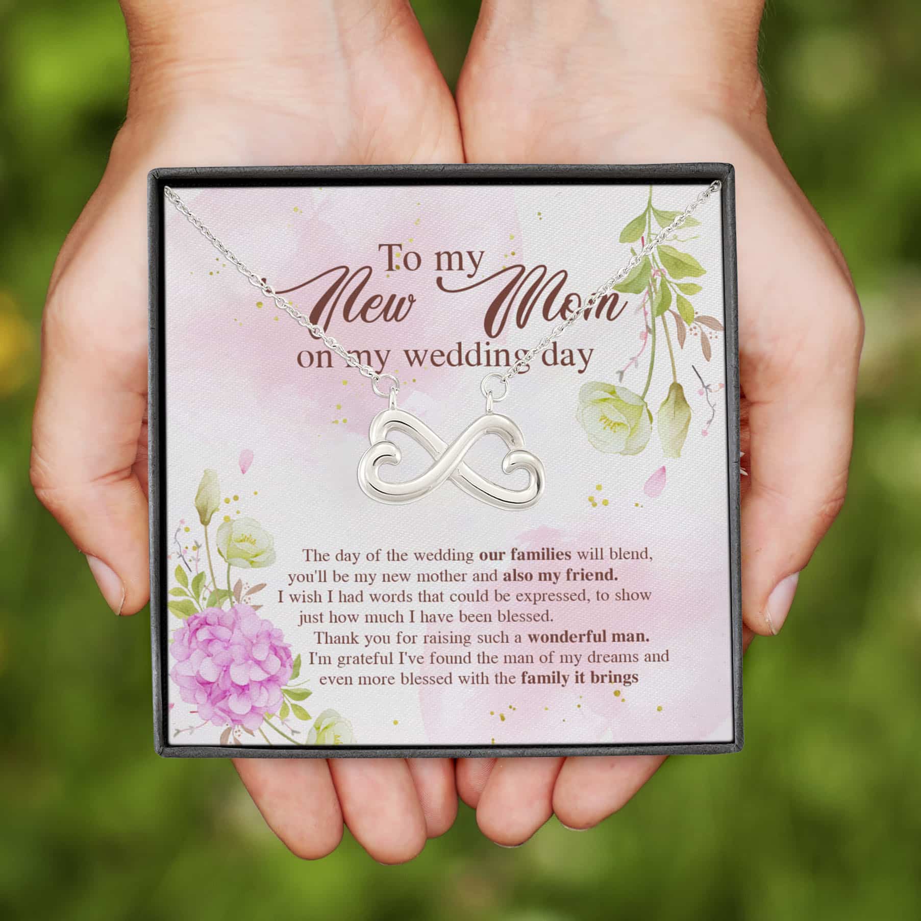 3VT. To My New Mom Wedding Day Infinity Heart Necklace (Silver)