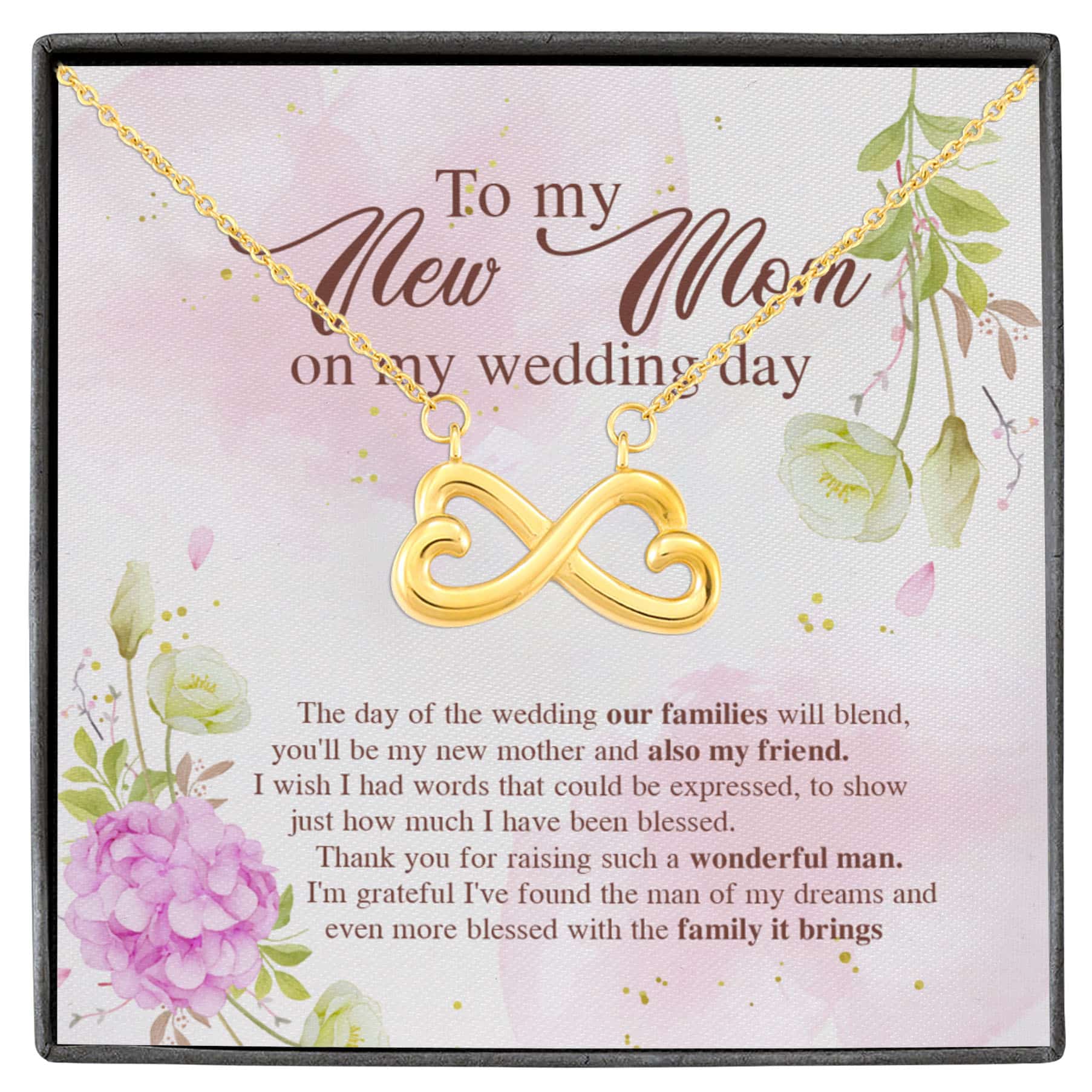 3VT. To My New Mom Wedding Day Infinity Heart Necklace White (Gold)