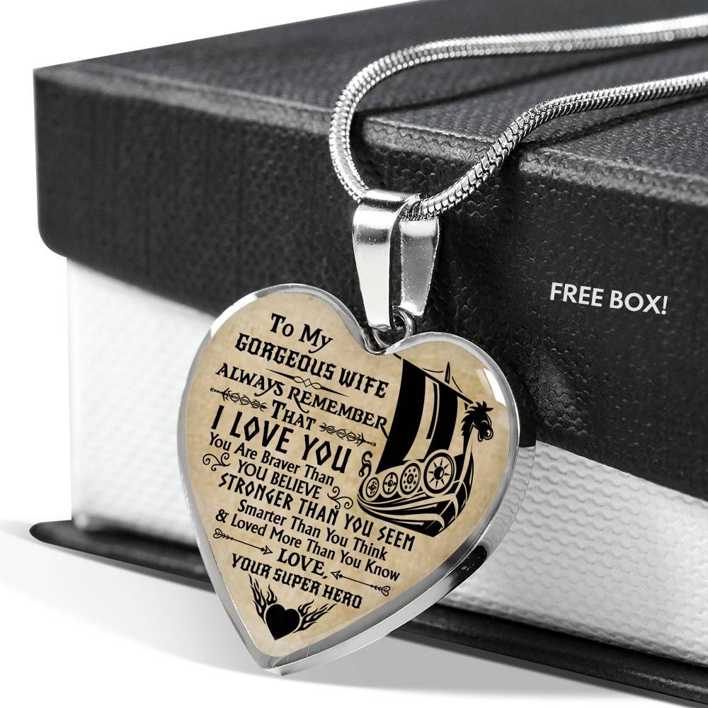 Personalized Couple Name To My Shieldmaiden Always Remember I Love You Viking Warrior Saying Heart Necklace