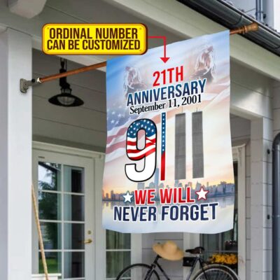Personalized We Will Never Forget 20th Anniversary September 11th 2001 Outdoor House Flag - 9 11 Home Garden Flag