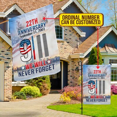 Alternative view of Personalized We Will Never Forget 20th Anniversary September 11th 2001 Outdoor House Flag - 9 11 Home Garden Flag
