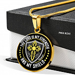 Cross the Lord Is My Strength and My Shield Christian Circle Pendant Necklace