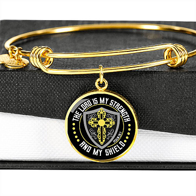 Cross the Lord Is My Strength and My Shield Christian Circle Pendant Necklace