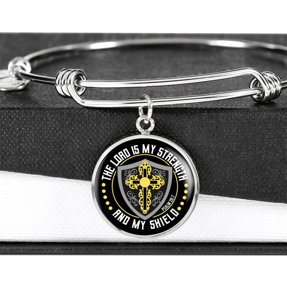 Cross the Lord Is My Strength and My Shield Christian Circle Pendant Necklace