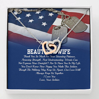 To My Beautiful Army Wife Thank You So Much For Your Unending Patience Interlocking Hearts Pendant Necklace - Interlocking Hearts Necklace