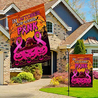 Alternative view of In October We Wear Pink Breast Cancer Pumpkins Halloween Decorations Entrance Indoor Outdoor Decorative Doormat
