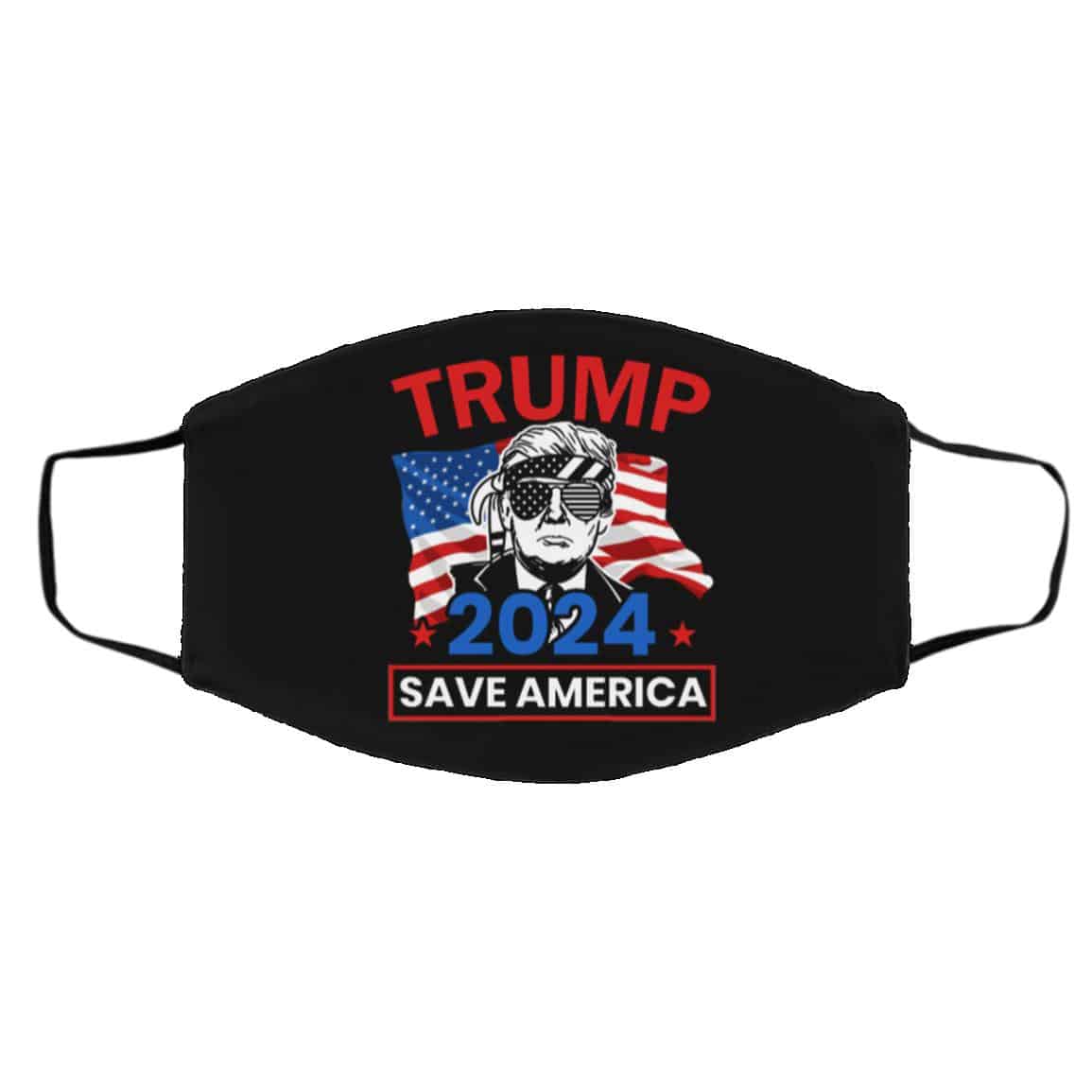 Trump 2024 Save America Again, Black, Cloth Face Cover – Medium/Large