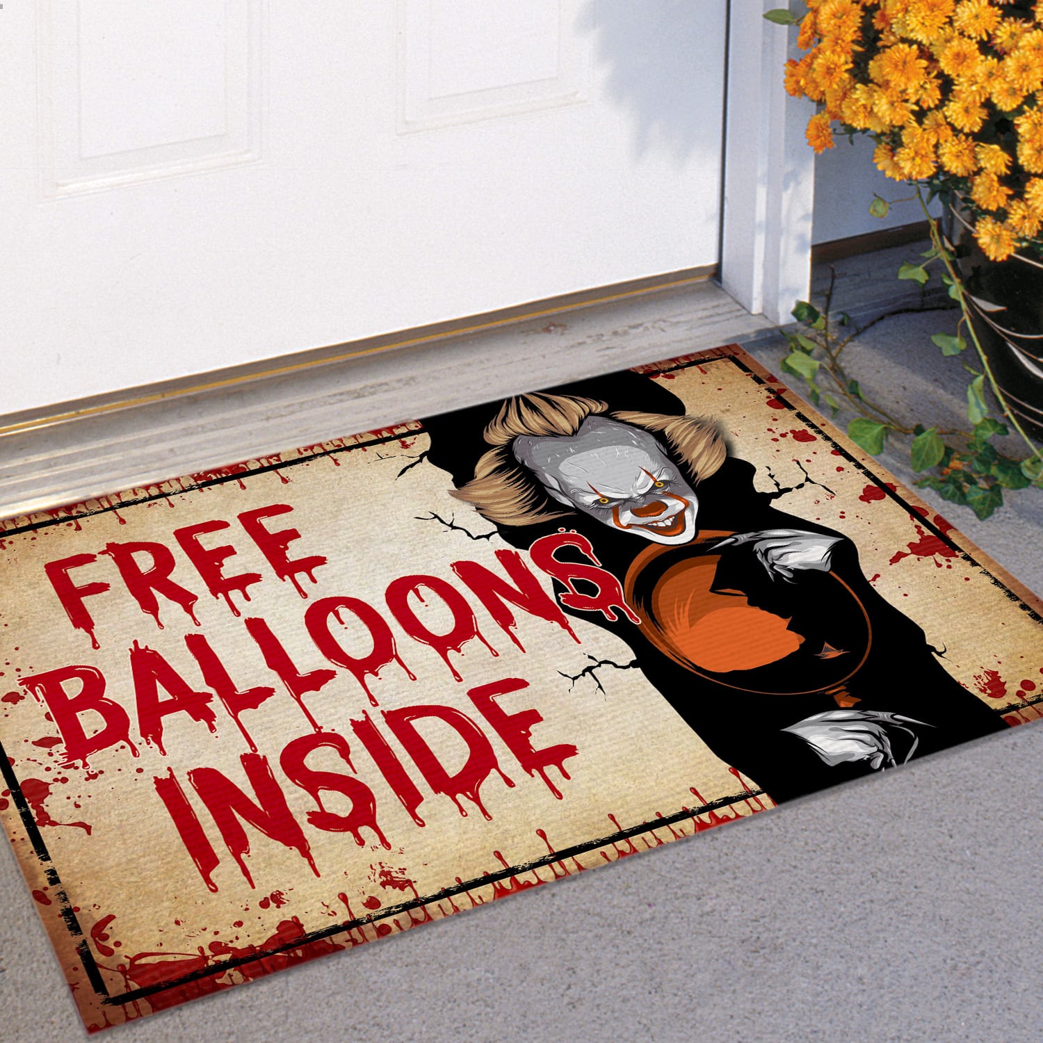 Free Balloon Inside Halloween Clown Doormat Creepy Halloween Indoor