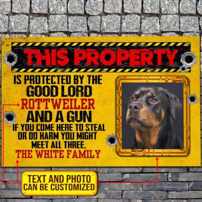 Personalized Photo Dog This Property Is Protected By The Good Lord And A Gun House Doormat - Outdoor Indoor Doormat