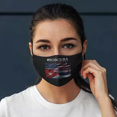 Sos Cuba Libre Cuba American Flag Washable Reusable Custom - Printed Cloth Face Mask Cover