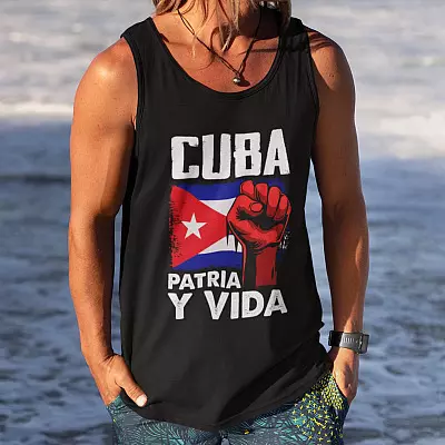 Alternative view of Patria Y Vida Viva Cuba Libre Cotton Tank Top Tee - Ladies Racerback Tank - Free Cuba Shirt