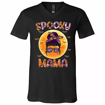 Spooky Mama Messy Tshirt, Black, V-Neck T-Shirt