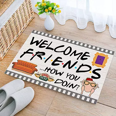 Welcome Friends How You Doin Outdoor Indoor Doormat - Funny Housewarming Gift Door Mat Home Decor Entry Rug