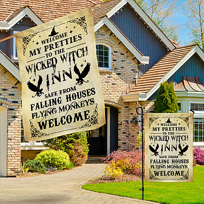 Alternative view of Welcome My Pretties to the Wicked Witch Inn Save from Falling Houses Garden Flag - Halloween Witch Garden Flag