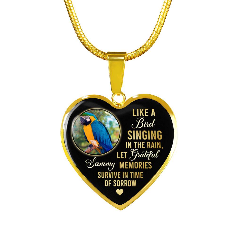 Personalized Parrot Photo Like A Bird Singing In The Rain Heart Pendant Necklace - Memorial Pet Custom Photo Gift