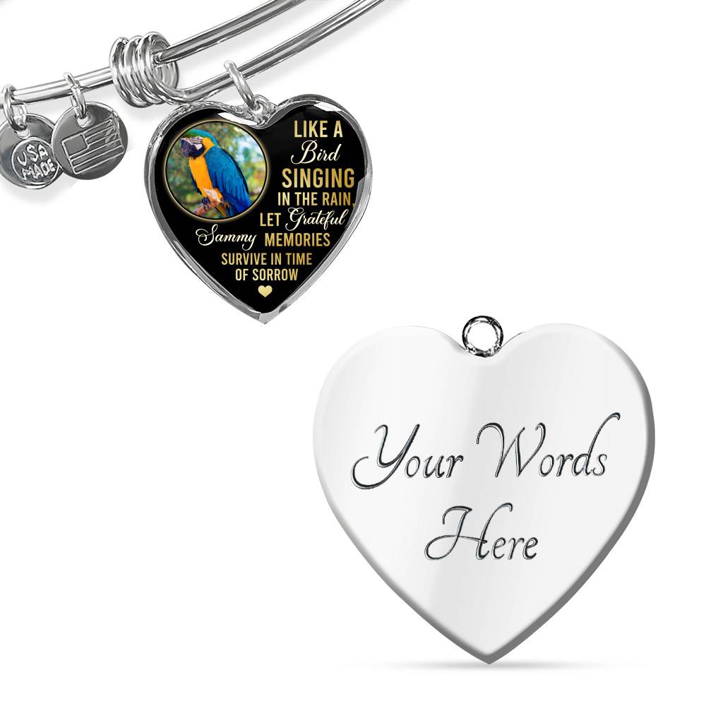 Personalized Parrot Photo Like A Bird Singing In The Rain Heart Pendant Necklace - Memorial Pet Custom Photo Gift