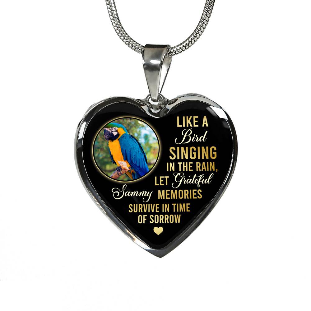 Personalized Parrot Photo Like A Bird Singing In The Rain Heart Pendant Necklace - Memorial Pet Custom Photo Gift