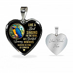 Personalized Parrot Photo Like A Bird Singing In The Rain Heart Pendant Necklace - Memorial Pet Custom Photo Gift