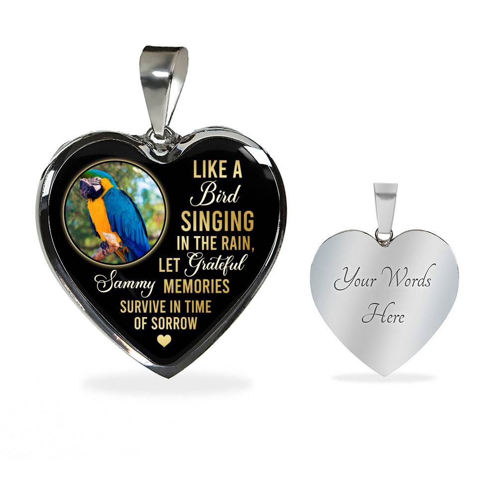Personalized Parrot Photo Like A Bird Singing In The Rain Heart Pendant Necklace - Memorial Pet Custom Photo Gift