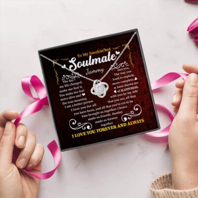 Alternative view of Personalized to My Smokin' Hot Soulmate the Day I Met You My Life Changed Love Knot Pendant Necklace