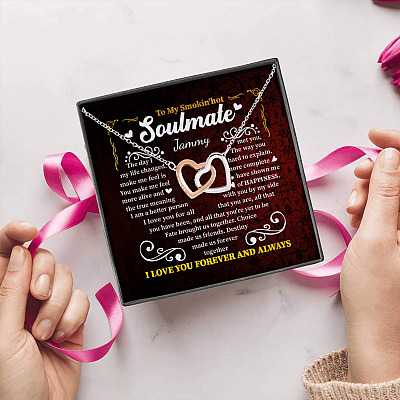 Alternative view of Personalized to My Smokin' Hot Soulmate the Day I Met You My Life Changed Interlocking Hearts Pendant Necklace