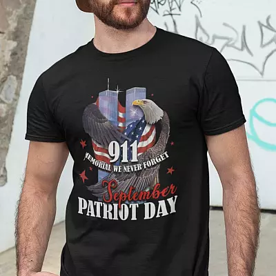 Alternative view of 9/11 20th Anniversary Shirt Twin Towers We Will Never Forget Patriot Day T-Shirt - V-Neck Tee