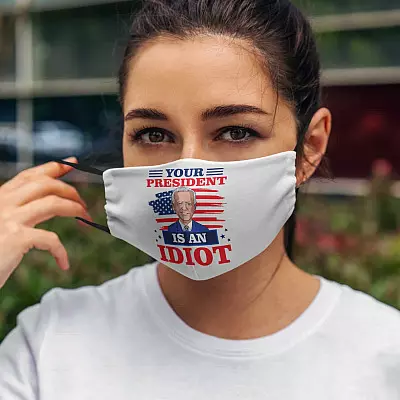 Alternative view of Biden Is An Idiot Funny Political Washable Reusable Custom Printed Cloth Face Mask Cover
