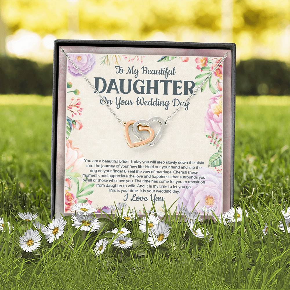 To My Beautiful Daughter On Your Wedding Day You Are A Beautiful Bride Interlocking Hearts Pendant Necklace
