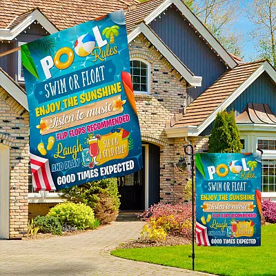 Alternative view of Enjoy the Sunshine Summer Pool Rules Garden Flag - House Flag - Wall Flag