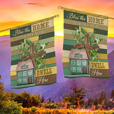 Alternative view of Bless This Home and All Who Dwell Here Religious Garden Flag - House Flag - Wall Flag