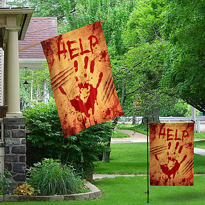Alternative view of Blood Handprint Fingerprint Horror Help Garden Flag - House Flag - Halloween Flag