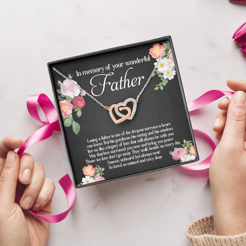 In Memory Of Your Wonderful Father Interlocking Hearts Pendant Necklace - Memorial Gifts For Loss Of Dad