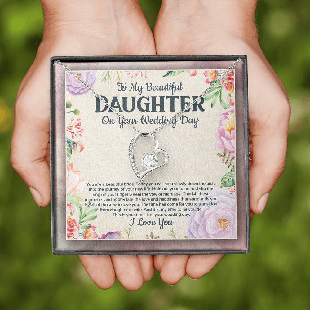 To My Beautiful Daughter On Your Wedding Day You Are A Beautiful Bride Forever Love Heart Pendant Necklace