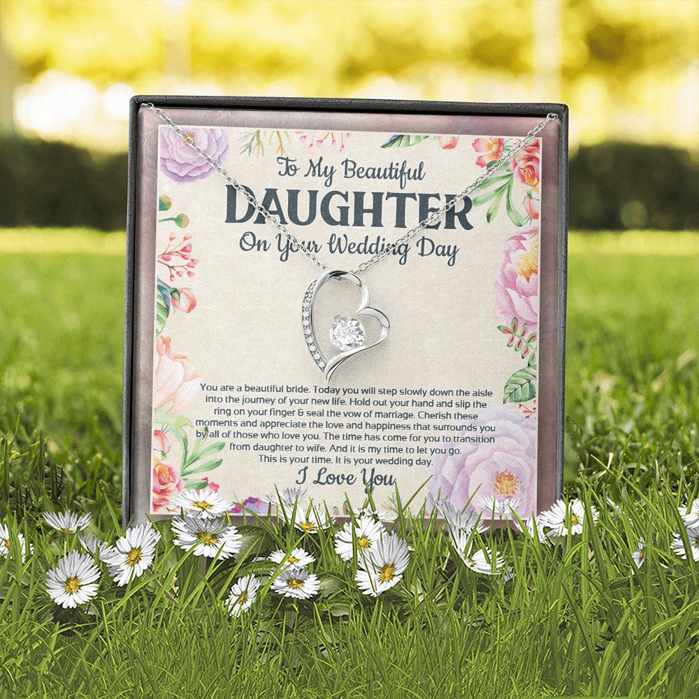 To My Beautiful Daughter On Your Wedding Day You Are A Beautiful Bride Forever Love Heart Pendant Necklace