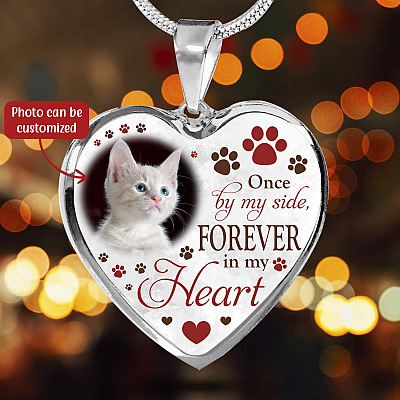 Alternative view of Personalized Photo Once By My Side Forever In My Heart Pet Memorial Heart Pendant Necklace - Bangle