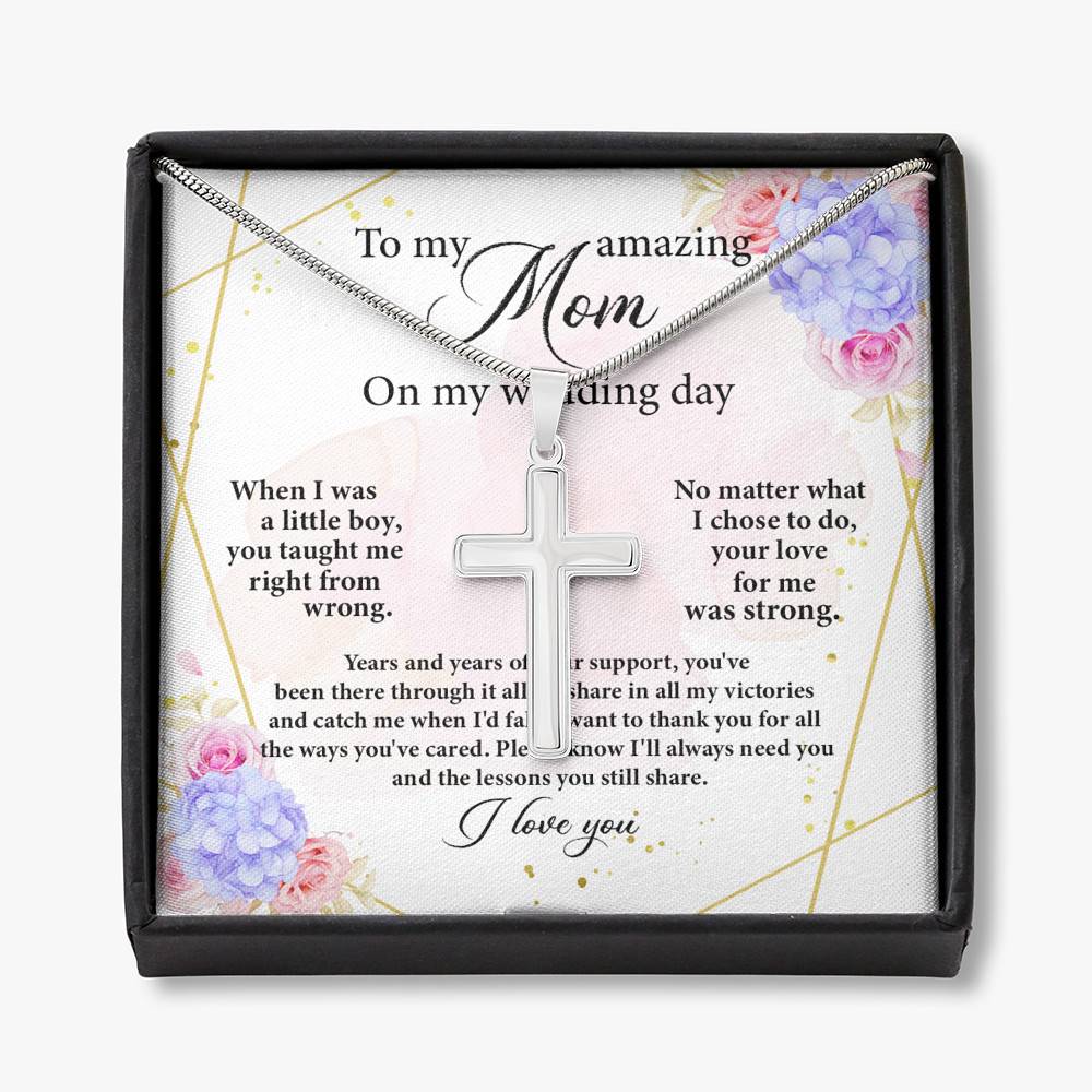 To My Amazing Mom on My Wedding Day Cross Pendant Necklace - Artisan Crafted Cross Necklace To My Amazing Mom on My Wedding Day Cross Pendant Necklace - Artisan Crafted Cross Necklace