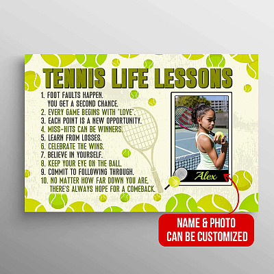 Custom Photo Tennis Life Lessons Foot Faults Happen You Get A Second Chance Framed Canvas Prints - Unframed Poster
