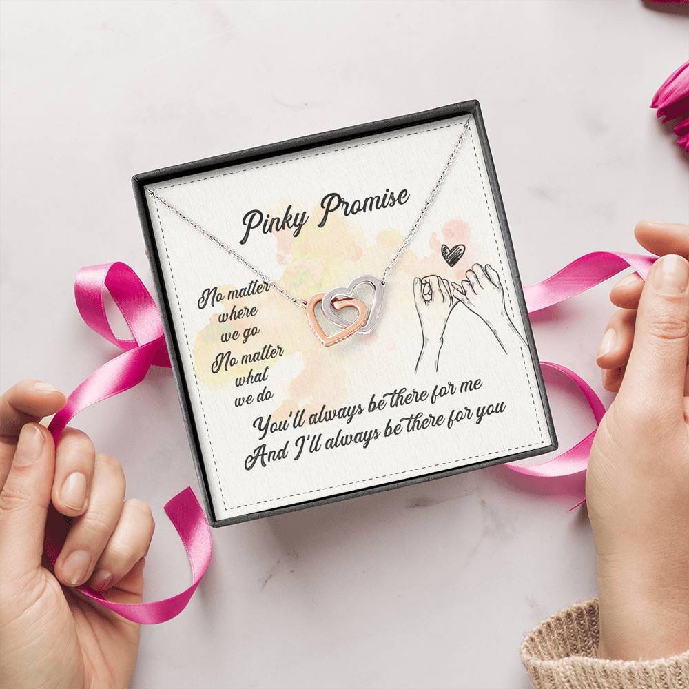 Pinky Promise No Matter Where We Go No Matter What We Do Interlocking Hearts Pendant Necklace