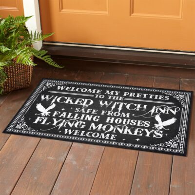 Alternative view of Welcome To Pretties To The Wicked Witch Inn Safe From Falling House Funny Halloween Outdoor Indoor Doormat