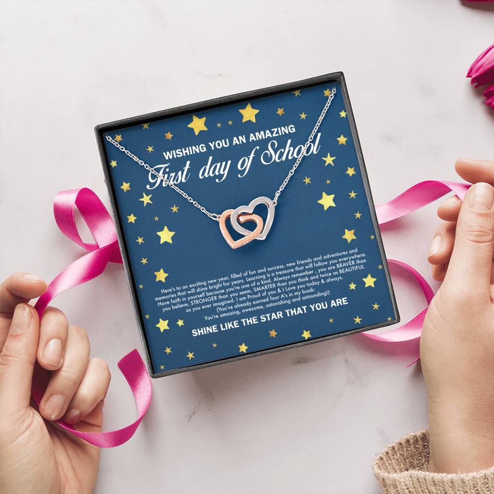 Wishing You an Amazing First Day of School Shine Like the Star Interlocking Hearts Pendant Back to School Necklace