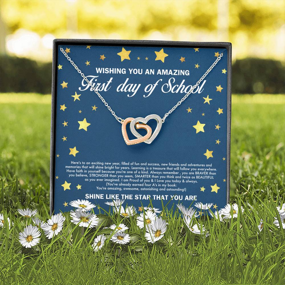 Wishing You an Amazing First Day of School Shine Like the Star Interlocking Hearts Pendant Back to School Necklace