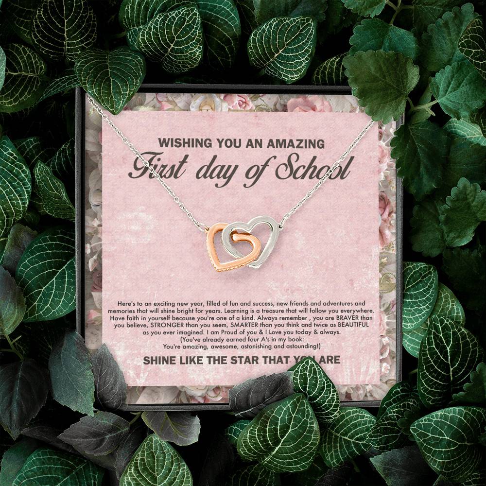 Wishing You an Amazing First Day of School You're Amazing Interlocking Hearts Pendant Back to School Necklace