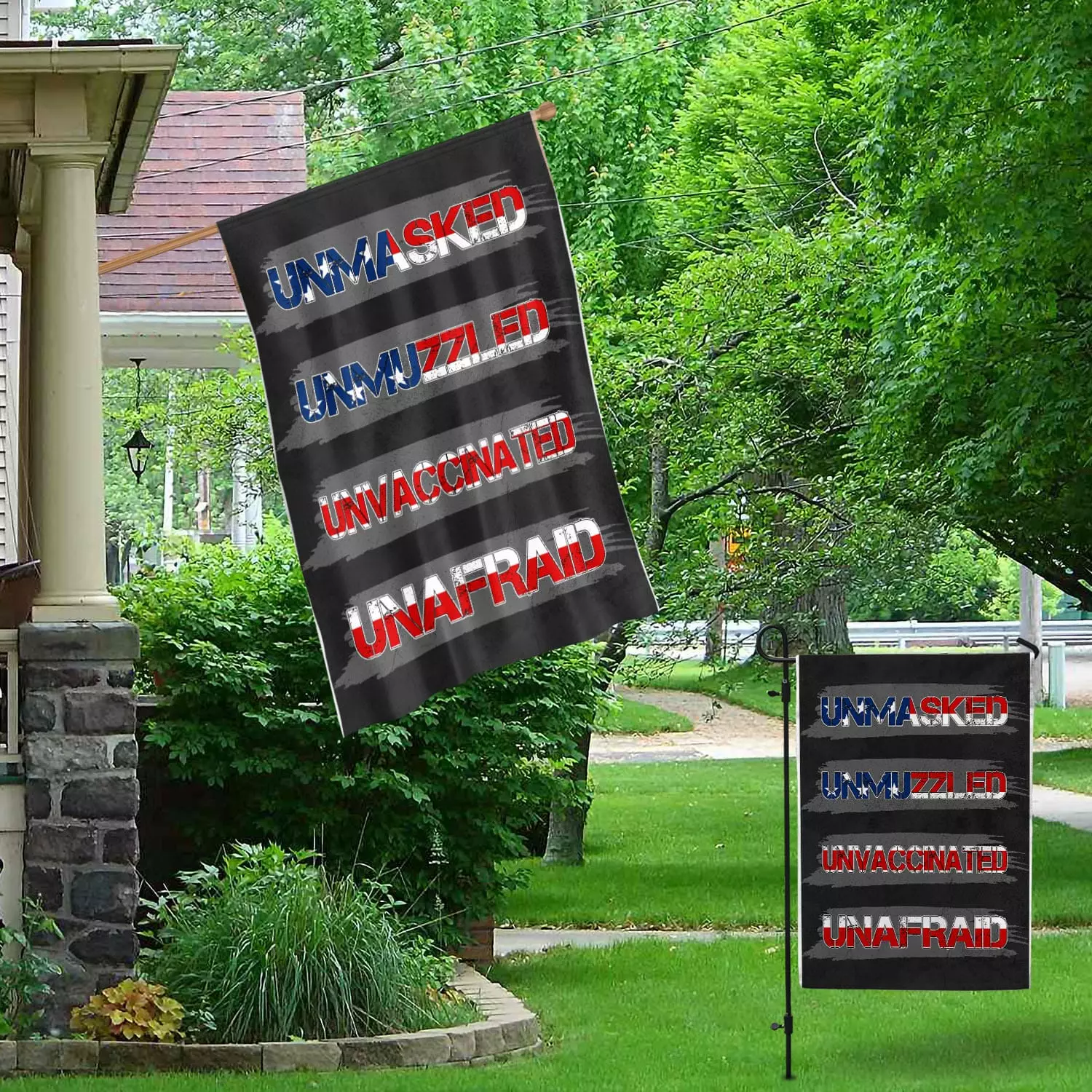 1O uu tien. Unmasked Unmuzzled (2) Garden & House Mockup 1
