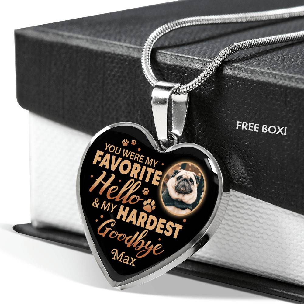 Personalized Photo You Were My Favorite Hello and My Hardest Goodbye Pet Memorial Heart Pendant Necklace