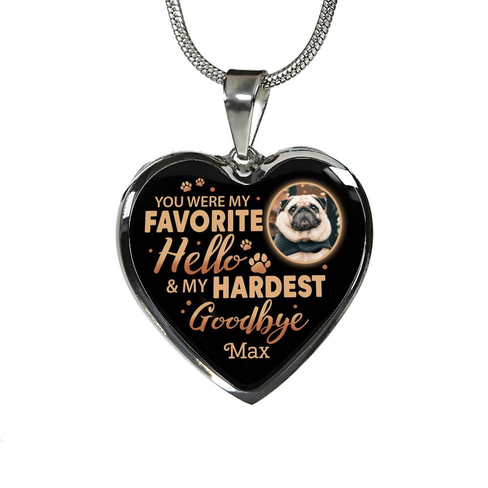 Personalized Photo You Were My Favorite Hello and My Hardest Goodbye Pet Memorial Heart Pendant Necklace
